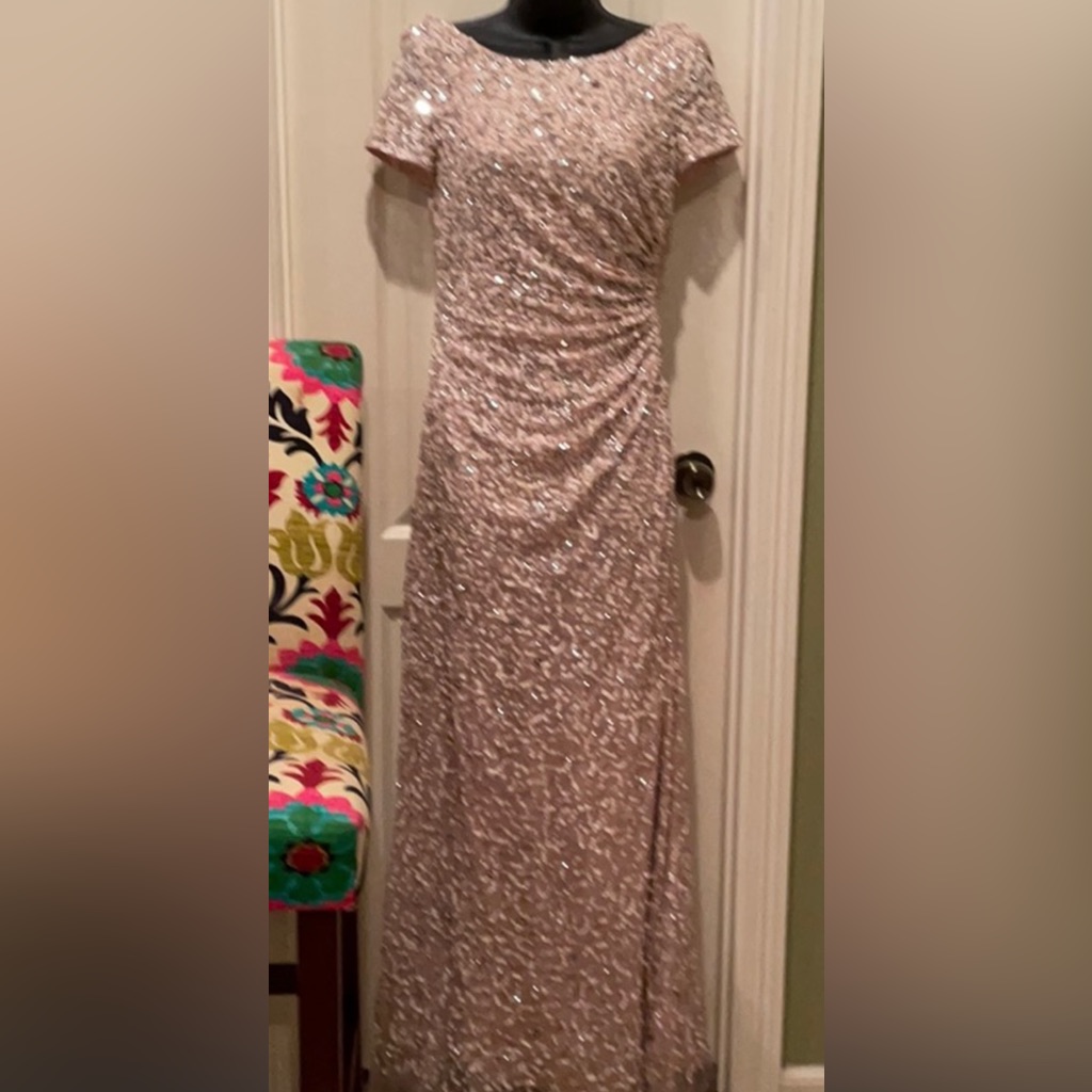 Beautiful Adrianna Papell Sequined Draped Back Gown. Great Condition.